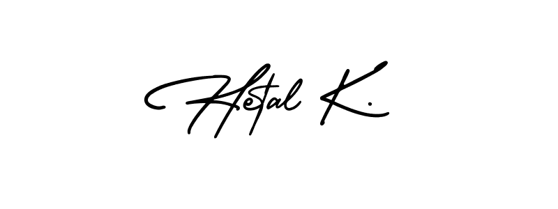 You should practise on your own different ways (AmerikaSignatureDemo-Regular) to write your name (Hetal K.) in signature. don't let someone else do it for you. Hetal K. signature style 3 images and pictures png