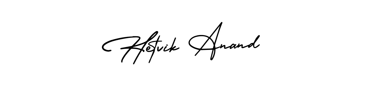 This is the best signature style for the Hetvik Anand name. Also you like these signature font (AmerikaSignatureDemo-Regular). Mix name signature. Hetvik Anand signature style 3 images and pictures png