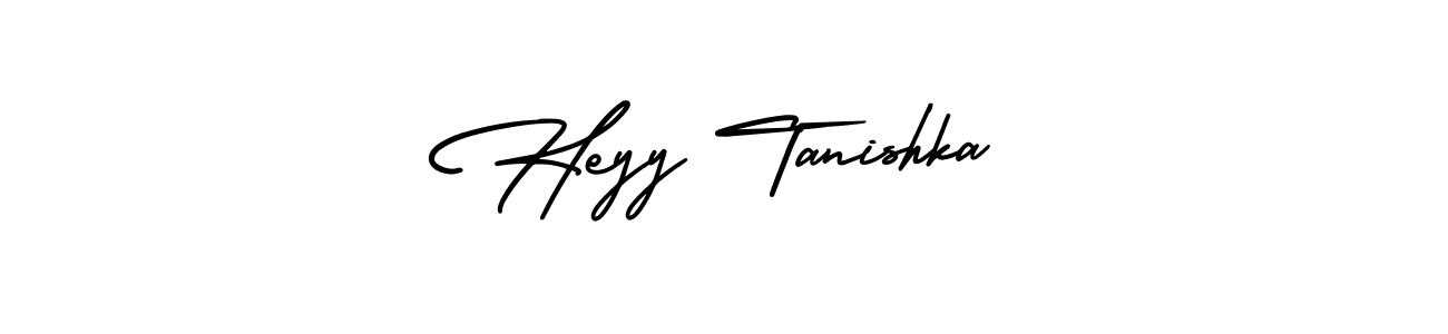 This is the best signature style for the Heyy Tanishka name. Also you like these signature font (AmerikaSignatureDemo-Regular). Mix name signature. Heyy Tanishka signature style 3 images and pictures png