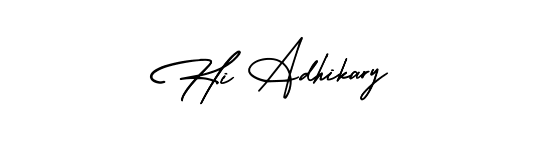 How to make Hi Adhikary name signature. Use AmerikaSignatureDemo-Regular style for creating short signs online. This is the latest handwritten sign. Hi Adhikary signature style 3 images and pictures png