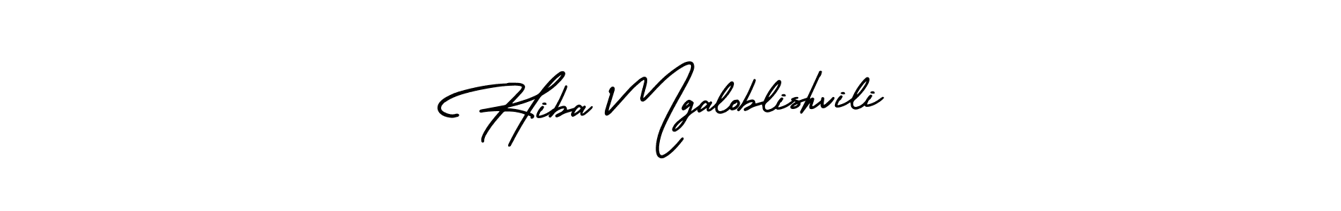 You should practise on your own different ways (AmerikaSignatureDemo-Regular) to write your name (Hiba Mgaloblishvili) in signature. don't let someone else do it for you. Hiba Mgaloblishvili signature style 3 images and pictures png