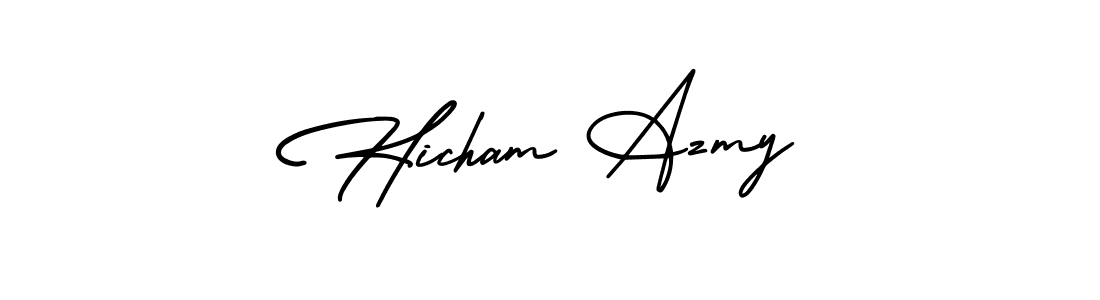 The best way (AmerikaSignatureDemo-Regular) to make a short signature is to pick only two or three words in your name. The name Hicham Azmy include a total of six letters. For converting this name. Hicham Azmy signature style 3 images and pictures png