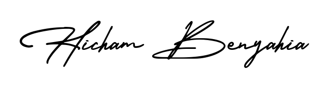 The AmerikaSignatureDemo-Regular font transforms the name Hicham Benyahia into an executive sign with sharp precision and distinguished character. Hicham Benyahia signature style 3 images and pictures png