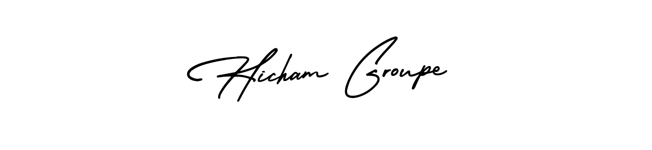 You should practise on your own different ways (AmerikaSignatureDemo-Regular) to write your name (Hicham Groupe) in signature. don't let someone else do it for you. Hicham Groupe signature style 3 images and pictures png