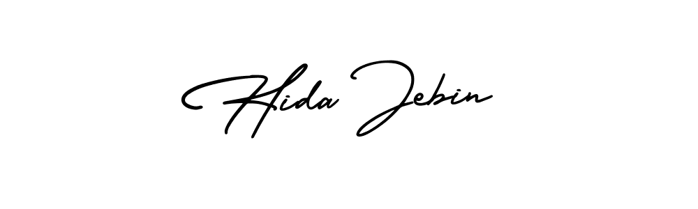 The best way (AmerikaSignatureDemo-Regular) to make a short signature is to pick only two or three words in your name. The name Hida Jebin include a total of six letters. For converting this name. Hida Jebin signature style 3 images and pictures png