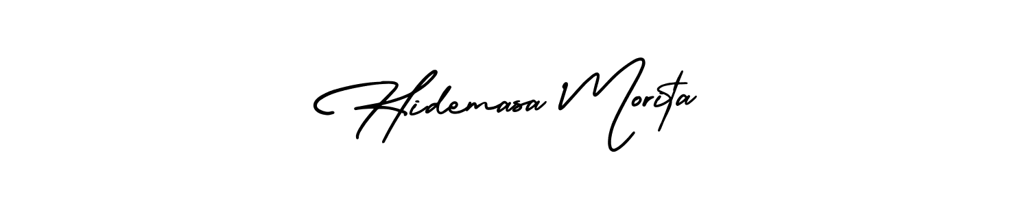 The best way (AmerikaSignatureDemo-Regular) to make a short signature is to pick only two or three words in your name. The name Hidemasa Morita include a total of six letters. For converting this name. Hidemasa Morita signature style 3 images and pictures png