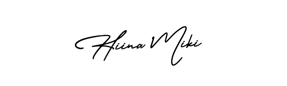 How to make Hiina Miki name signature. Use AmerikaSignatureDemo-Regular style for creating short signs online. This is the latest handwritten sign. Hiina Miki signature style 3 images and pictures png