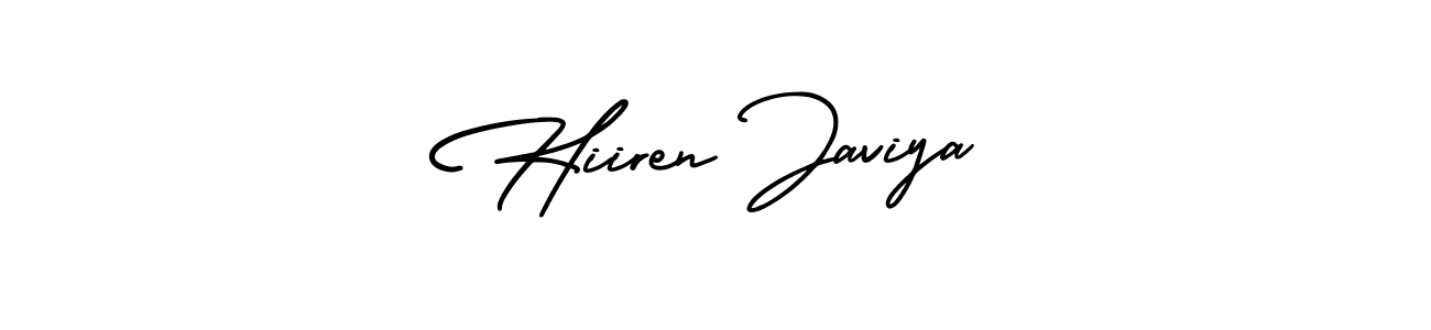 This is the best signature style for the Hiiren Javiya name. Also you like these signature font (AmerikaSignatureDemo-Regular). Mix name signature. Hiiren Javiya signature style 3 images and pictures png