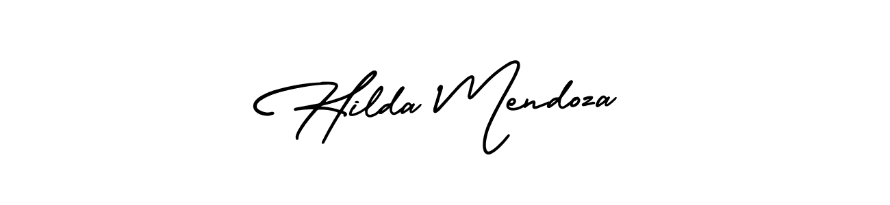The best way (AmerikaSignatureDemo-Regular) to make a short signature is to pick only two or three words in your name. The name Hilda Mendoza include a total of six letters. For converting this name. Hilda Mendoza signature style 3 images and pictures png