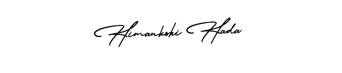 You should practise on your own different ways (AmerikaSignatureDemo-Regular) to write your name (Himankshi Hada) in signature. don't let someone else do it for you. Himankshi Hada signature style 3 images and pictures png