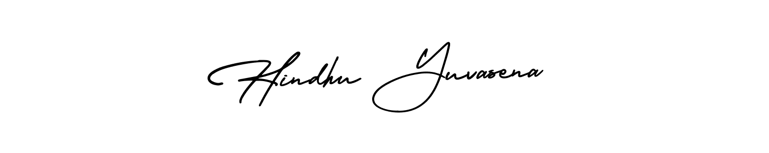 You should practise on your own different ways (AmerikaSignatureDemo-Regular) to write your name (Hindhu Yuvasena) in signature. don't let someone else do it for you. Hindhu Yuvasena signature style 3 images and pictures png