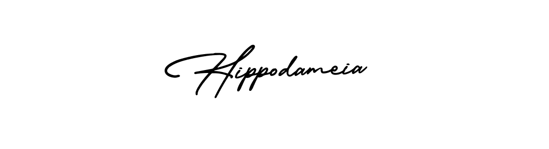 The best way (AmerikaSignatureDemo-Regular) to make a short signature is to pick only two or three words in your name. The name Hippodameia include a total of six letters. For converting this name. Hippodameia signature style 3 images and pictures png