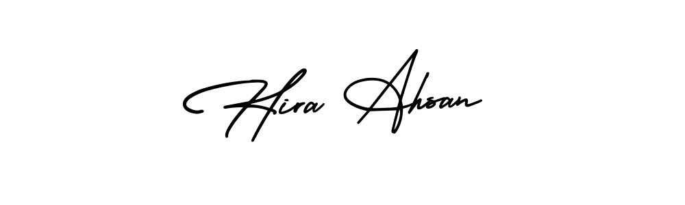 This is the best signature style for the Hira Ahsan name. Also you like these signature font (AmerikaSignatureDemo-Regular). Mix name signature. Hira Ahsan signature style 3 images and pictures png