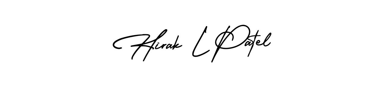You should practise on your own different ways (AmerikaSignatureDemo-Regular) to write your name (Hirak L Patel) in signature. don't let someone else do it for you. Hirak L Patel signature style 3 images and pictures png