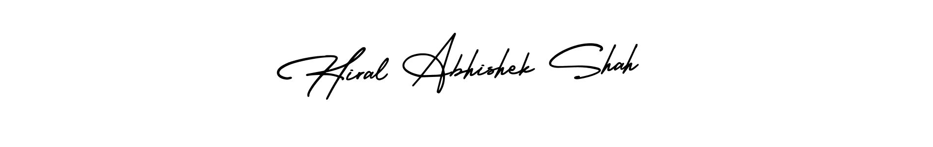 You should practise on your own different ways (AmerikaSignatureDemo-Regular) to write your name (Hiral Abhishek Shah) in signature. don't let someone else do it for you. Hiral Abhishek Shah signature style 3 images and pictures png