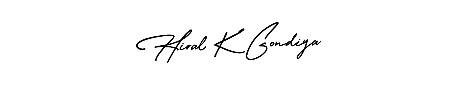 It looks lik you need a new signature style for name Hiral K Gondiya. Design unique handwritten (AmerikaSignatureDemo-Regular) signature with our free signature maker in just a few clicks. Hiral K Gondiya signature style 3 images and pictures png