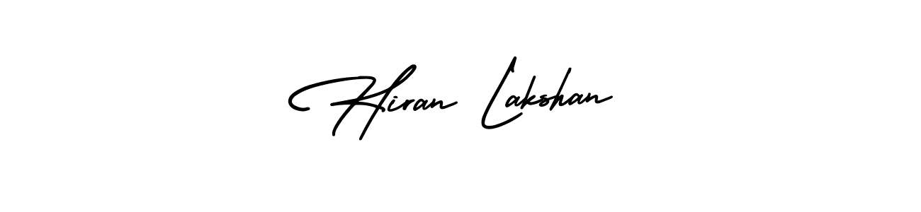 You should practise on your own different ways (AmerikaSignatureDemo-Regular) to write your name (Hiran Lakshan) in signature. don't let someone else do it for you. Hiran Lakshan signature style 3 images and pictures png