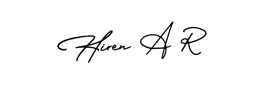 This is the best signature style for the Hiren A R name. Also you like these signature font (AmerikaSignatureDemo-Regular). Mix name signature. Hiren A R signature style 3 images and pictures png