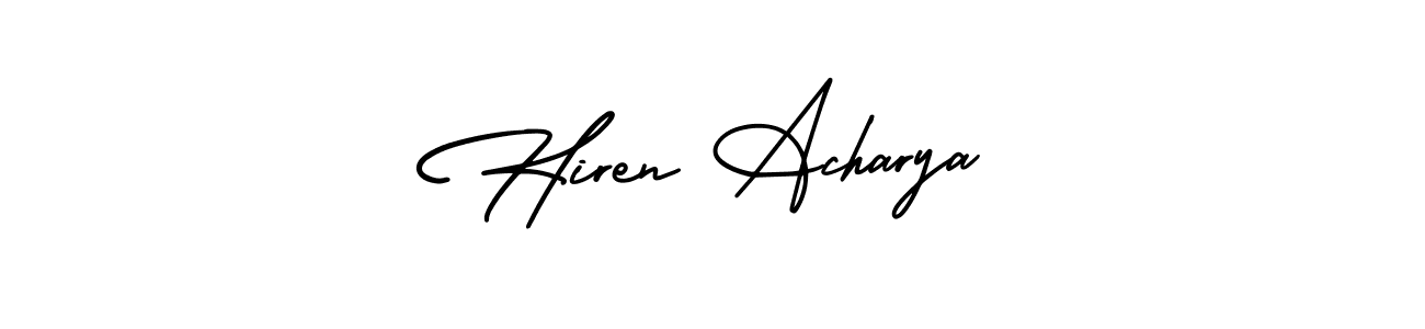 The best way (AmerikaSignatureDemo-Regular) to make a short signature is to pick only two or three words in your name. The name Hiren Acharya include a total of six letters. For converting this name. Hiren Acharya signature style 3 images and pictures png