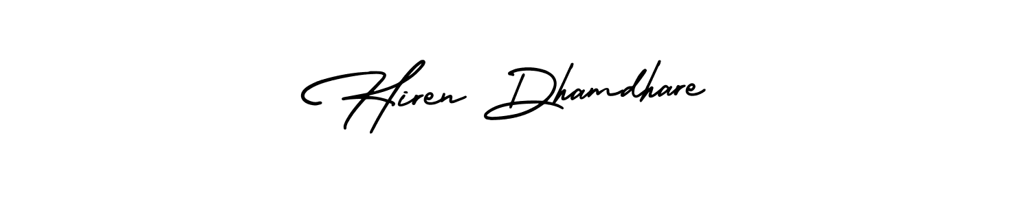 This is the best signature style for the Hiren Dhamdhare name. Also you like these signature font (AmerikaSignatureDemo-Regular). Mix name signature. Hiren Dhamdhare signature style 3 images and pictures png