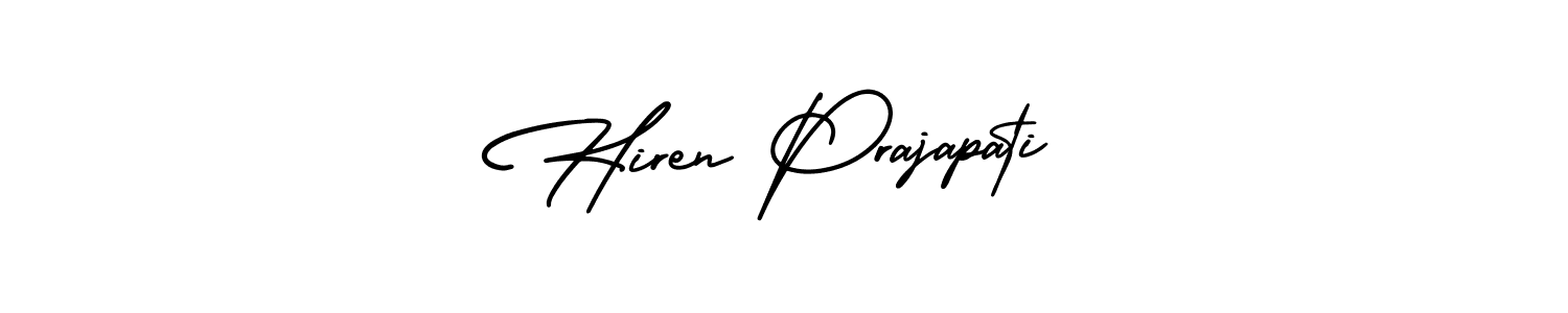 You should practise on your own different ways (AmerikaSignatureDemo-Regular) to write your name (Hiren Prajapati) in signature. don't let someone else do it for you. Hiren Prajapati signature style 3 images and pictures png