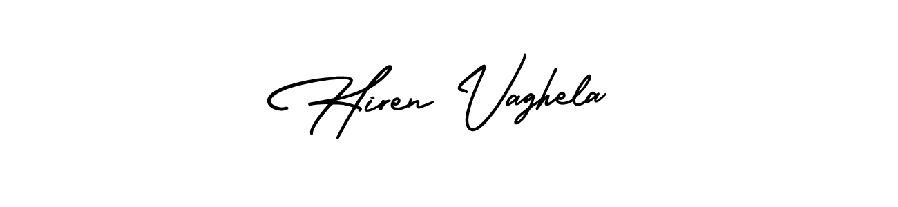 How to make Hiren Vaghela name signature. Use AmerikaSignatureDemo-Regular style for creating short signs online. This is the latest handwritten sign. Hiren Vaghela signature style 3 images and pictures png