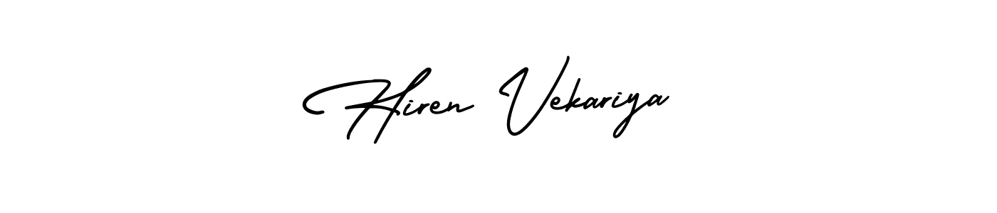 You should practise on your own different ways (AmerikaSignatureDemo-Regular) to write your name (Hiren Vekariya) in signature. don't let someone else do it for you. Hiren Vekariya signature style 3 images and pictures png