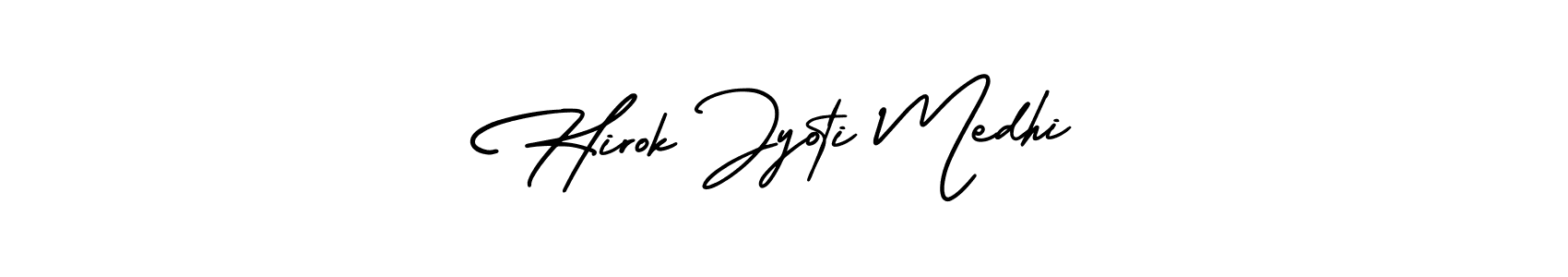 The best way (AmerikaSignatureDemo-Regular) to make a short signature is to pick only two or three words in your name. The name Hirok Jyoti Medhi include a total of six letters. For converting this name. Hirok Jyoti Medhi signature style 3 images and pictures png