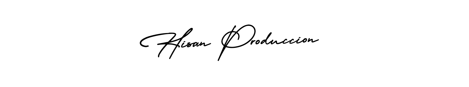 The best way (AmerikaSignatureDemo-Regular) to make a short signature is to pick only two or three words in your name. The name Hisan Produccion include a total of six letters. For converting this name. Hisan Produccion signature style 3 images and pictures png