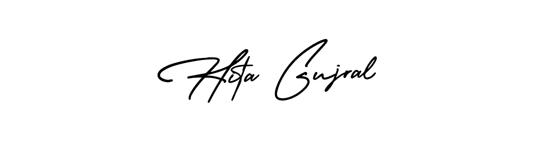 This is the best signature style for the Hita Gujral name. Also you like these signature font (AmerikaSignatureDemo-Regular). Mix name signature. Hita Gujral signature style 3 images and pictures png