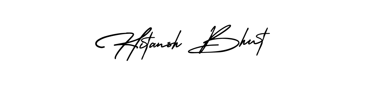 This is the best signature style for the Hitansh Bhut name. Also you like these signature font (AmerikaSignatureDemo-Regular). Mix name signature. Hitansh Bhut signature style 3 images and pictures png