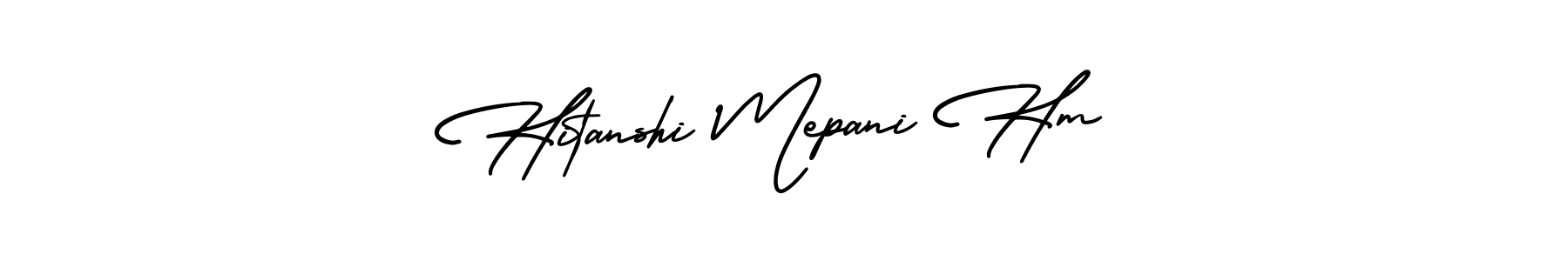 The best way (AmerikaSignatureDemo-Regular) to make a short signature is to pick only two or three words in your name. The name Hitanshi Mepani Hm include a total of six letters. For converting this name. Hitanshi Mepani Hm signature style 3 images and pictures png