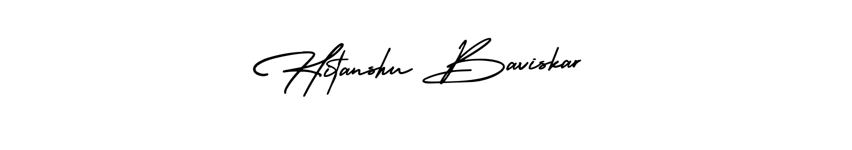 You should practise on your own different ways (AmerikaSignatureDemo-Regular) to write your name (Hitanshu Baviskar) in signature. don't let someone else do it for you. Hitanshu Baviskar signature style 3 images and pictures png