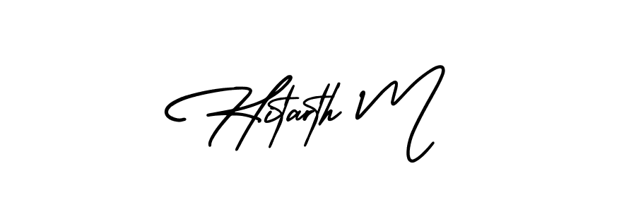 This is the best signature style for the Hitarth M name. Also you like these signature font (AmerikaSignatureDemo-Regular). Mix name signature. Hitarth M signature style 3 images and pictures png