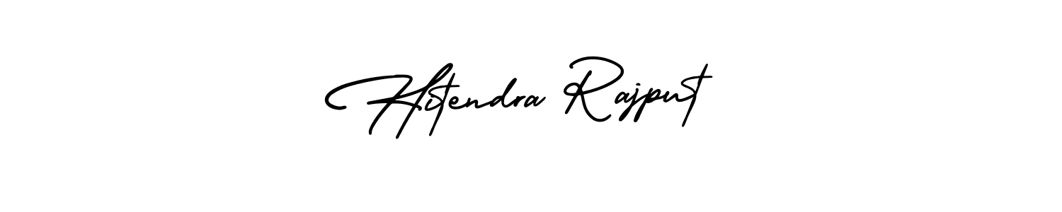 You should practise on your own different ways (AmerikaSignatureDemo-Regular) to write your name (Hitendra Rajput) in signature. don't let someone else do it for you. Hitendra Rajput signature style 3 images and pictures png