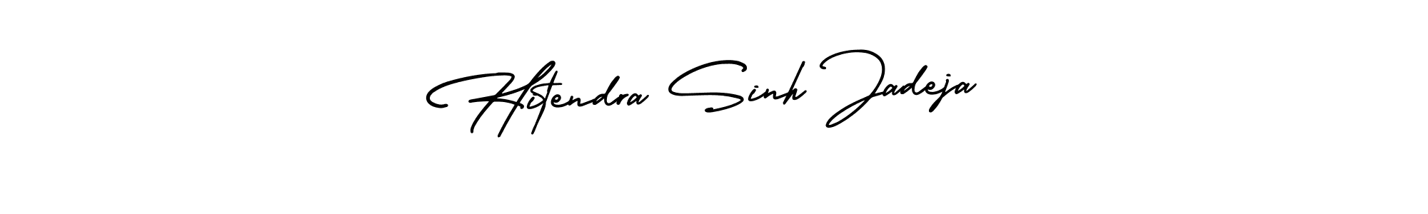 You should practise on your own different ways (AmerikaSignatureDemo-Regular) to write your name (Hitendra Sinh Jadeja) in signature. don't let someone else do it for you. Hitendra Sinh Jadeja signature style 3 images and pictures png