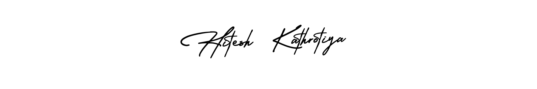 The best way (AmerikaSignatureDemo-Regular) to make a short signature is to pick only two or three words in your name. The name Hitesh  Kathrotiya include a total of six letters. For converting this name. Hitesh  Kathrotiya signature style 3 images and pictures png