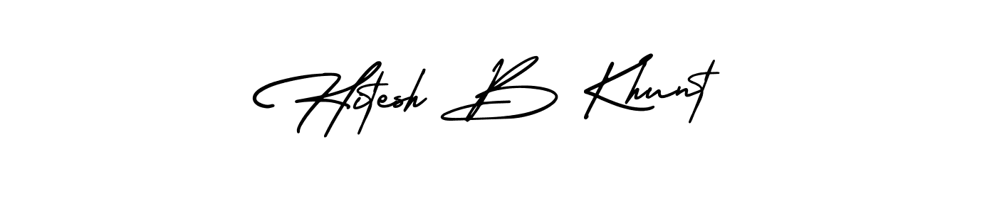 The best way (AmerikaSignatureDemo-Regular) to make a short signature is to pick only two or three words in your name. The name Hitesh B Khunt include a total of six letters. For converting this name. Hitesh B Khunt signature style 3 images and pictures png