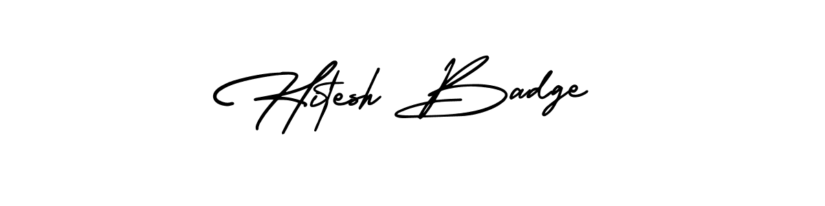 This is the best signature style for the Hitesh Badge name. Also you like these signature font (AmerikaSignatureDemo-Regular). Mix name signature. Hitesh Badge signature style 3 images and pictures png