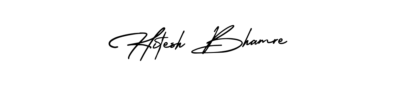 The best way (AmerikaSignatureDemo-Regular) to make a short signature is to pick only two or three words in your name. The name Hitesh Bhamre include a total of six letters. For converting this name. Hitesh Bhamre signature style 3 images and pictures png