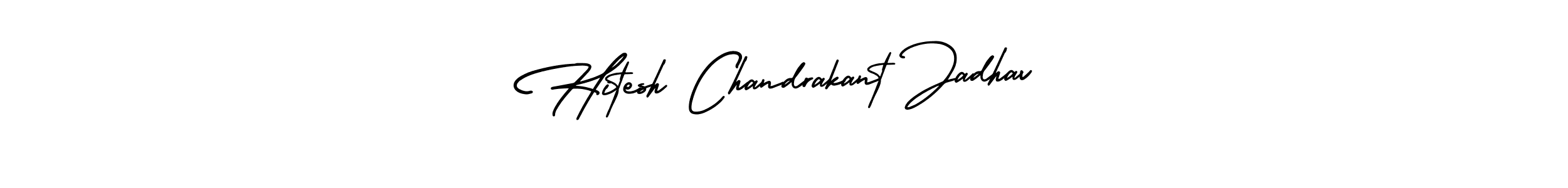 You should practise on your own different ways (AmerikaSignatureDemo-Regular) to write your name (Hitesh Chandrakant Jadhav) in signature. don't let someone else do it for you. Hitesh Chandrakant Jadhav signature style 3 images and pictures png