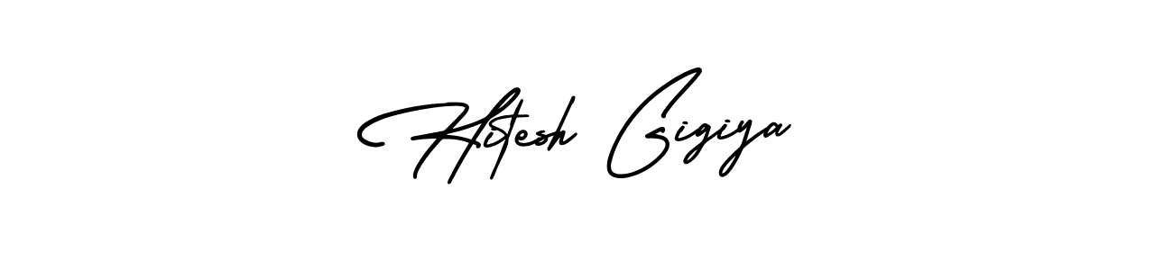 The best way (AmerikaSignatureDemo-Regular) to make a short signature is to pick only two or three words in your name. The name Hitesh Gigiya include a total of six letters. For converting this name. Hitesh Gigiya signature style 3 images and pictures png