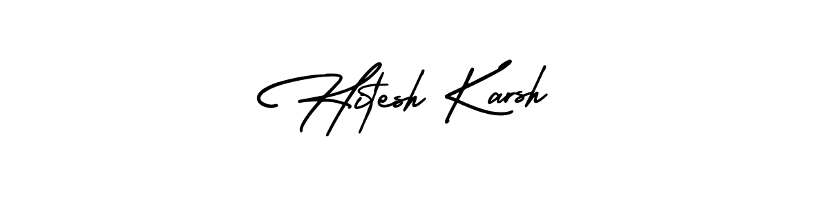 This is the best signature style for the Hitesh Karsh name. Also you like these signature font (AmerikaSignatureDemo-Regular). Mix name signature. Hitesh Karsh signature style 3 images and pictures png