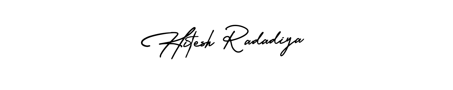 This is the best signature style for the Hitesh Radadiya name. Also you like these signature font (AmerikaSignatureDemo-Regular). Mix name signature. Hitesh Radadiya signature style 3 images and pictures png