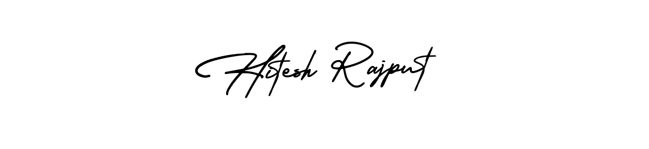 You should practise on your own different ways (AmerikaSignatureDemo-Regular) to write your name (Hitesh Rajput) in signature. don't let someone else do it for you. Hitesh Rajput signature style 3 images and pictures png
