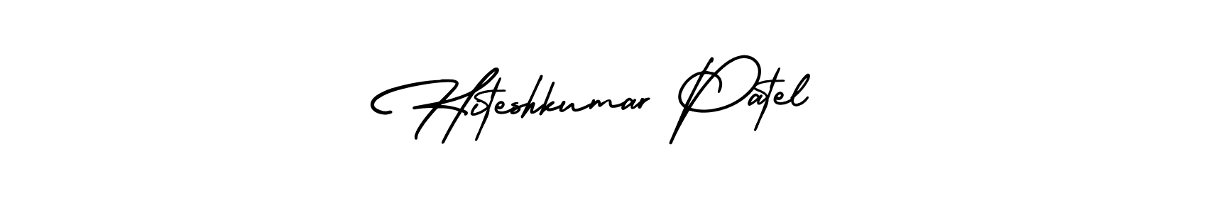 You should practise on your own different ways (AmerikaSignatureDemo-Regular) to write your name (Hiteshkumar Patel) in signature. don't let someone else do it for you. Hiteshkumar Patel signature style 3 images and pictures png