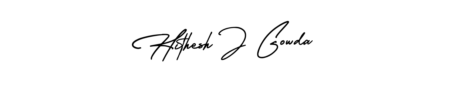 How to Draw Hithesh J Gowda signature style? AmerikaSignatureDemo-Regular is a latest design signature styles for name Hithesh J Gowda. Hithesh J Gowda signature style 3 images and pictures png