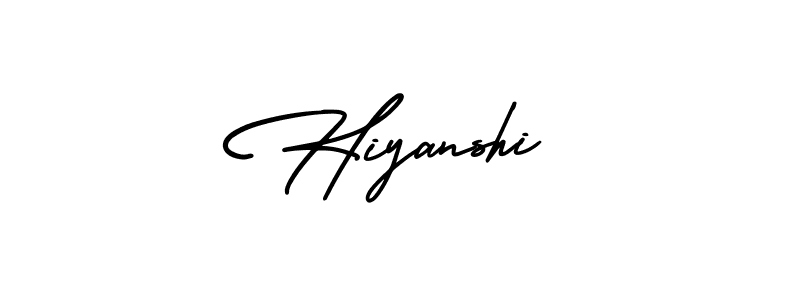 You should practise on your own different ways (AmerikaSignatureDemo-Regular) to write your name (Hiyanshi) in signature. don't let someone else do it for you. Hiyanshi signature style 3 images and pictures png