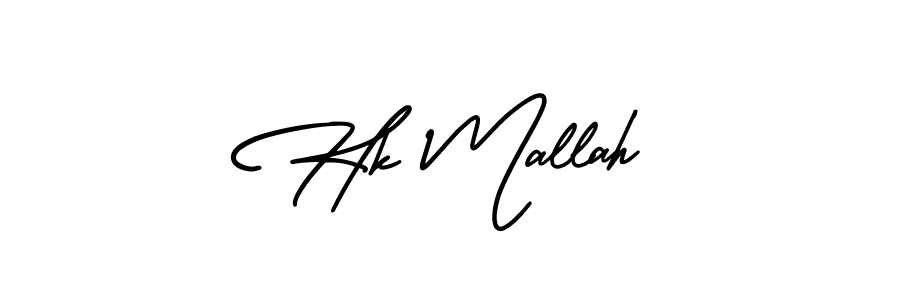 You should practise on your own different ways (AmerikaSignatureDemo-Regular) to write your name (Hk Mallah) in signature. don't let someone else do it for you. Hk Mallah signature style 3 images and pictures png