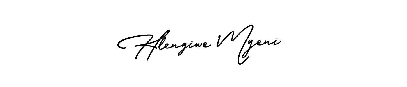 This is the best signature style for the Hlengiwe Myeni name. Also you like these signature font (AmerikaSignatureDemo-Regular). Mix name signature. Hlengiwe Myeni signature style 3 images and pictures png